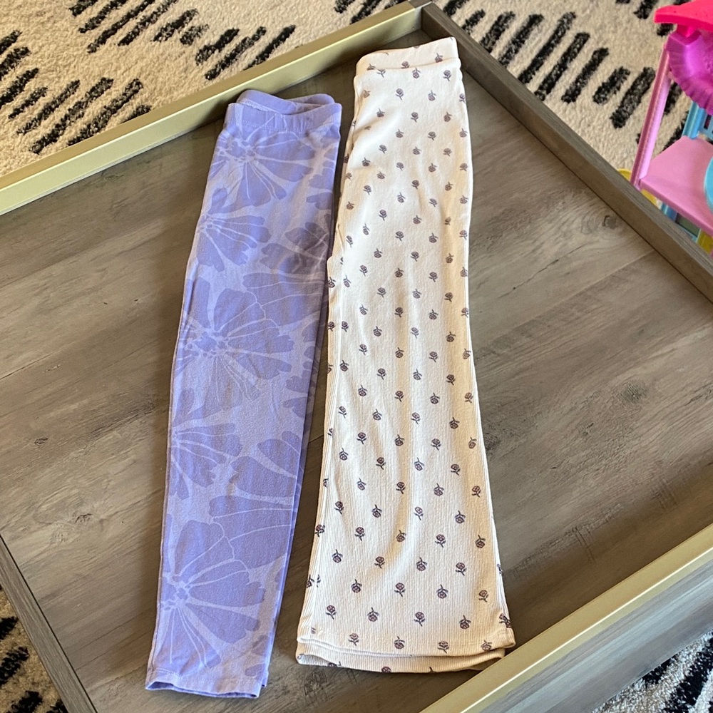 Purple and Cream Wide Leg Pull-On Patterned Leggings Set